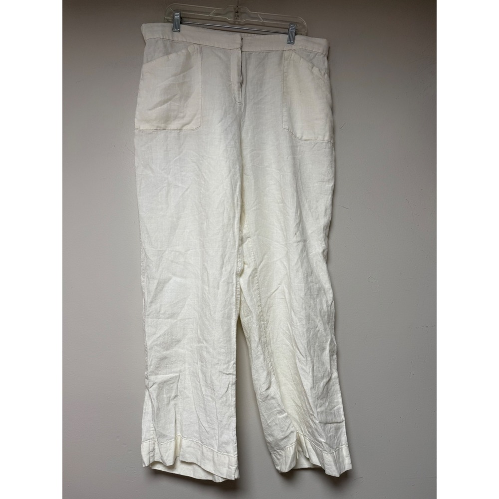 Chicos Linen Wide Leg Pants Cream Beige Cropped Casual Size 3